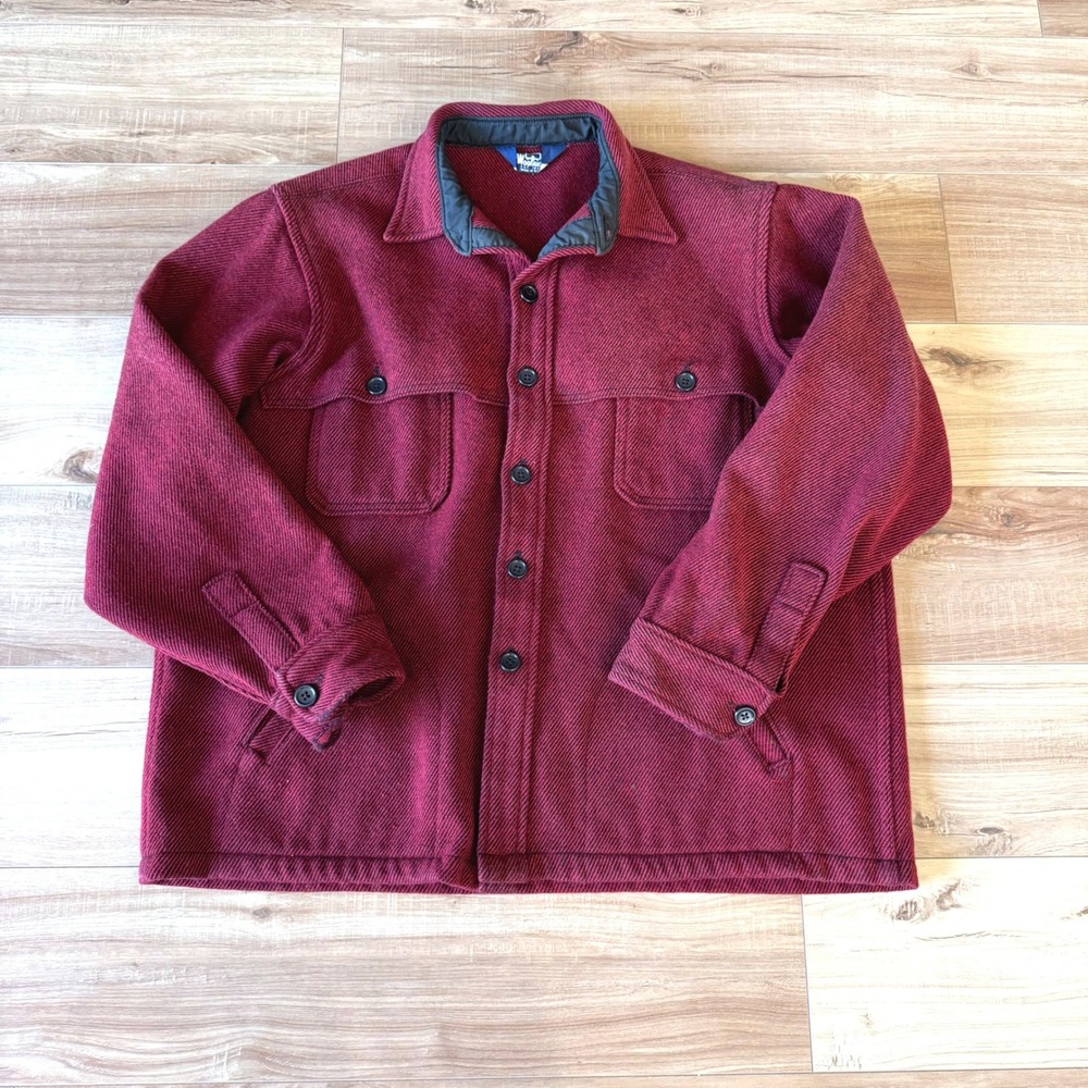 Vintage Woolrich Wool Shirt Jacket Mens Burgundy Red Made in USA CPO Heavy